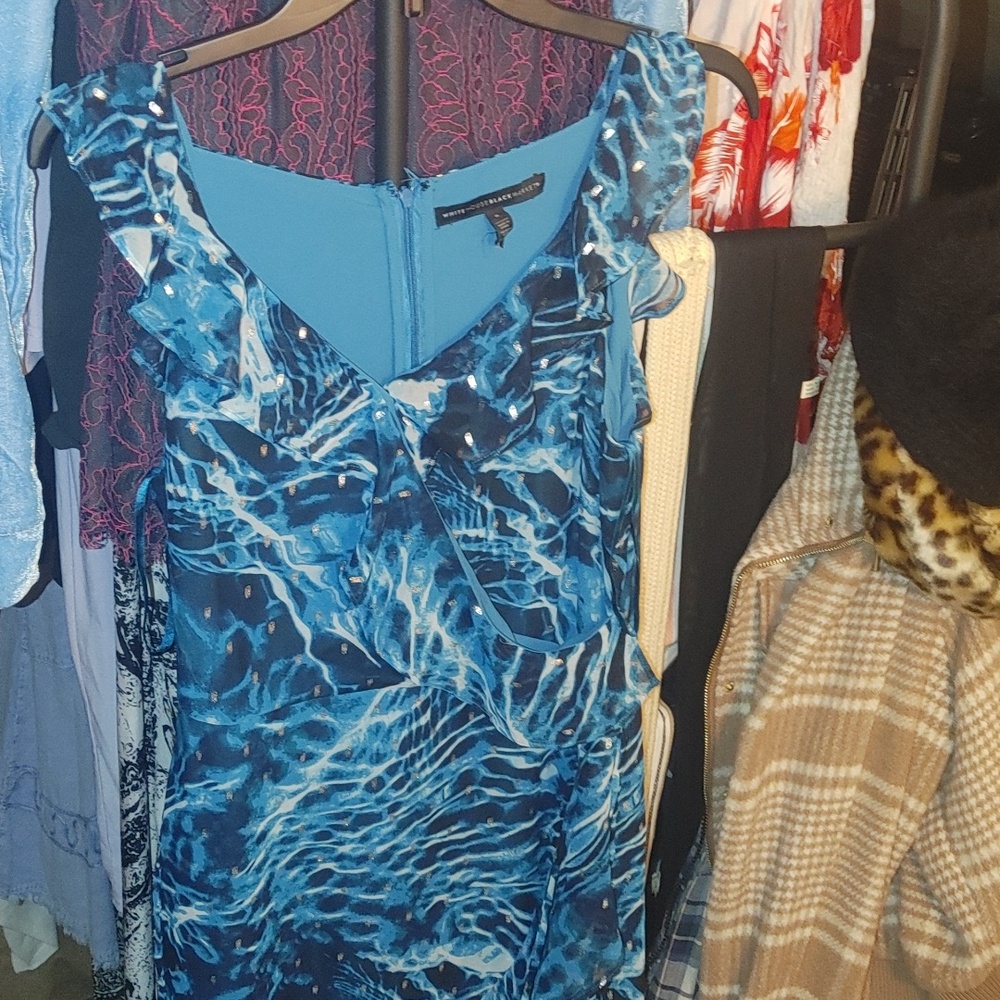 White House Black Market Asymmetrical Blue Dress